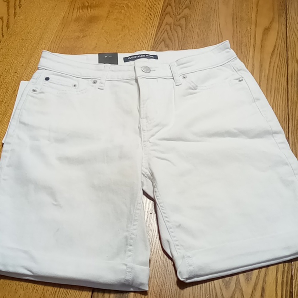 CALVIN KLEIN Denim Shorts Womens 6 WHITE Jeans Cuff Summer Spring NEW